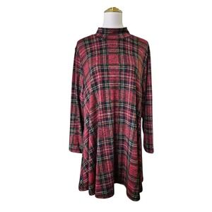 John Mark Plaid Tunic Top XL‎ Red Black Green Long Sleeve A-Line Soft Knit